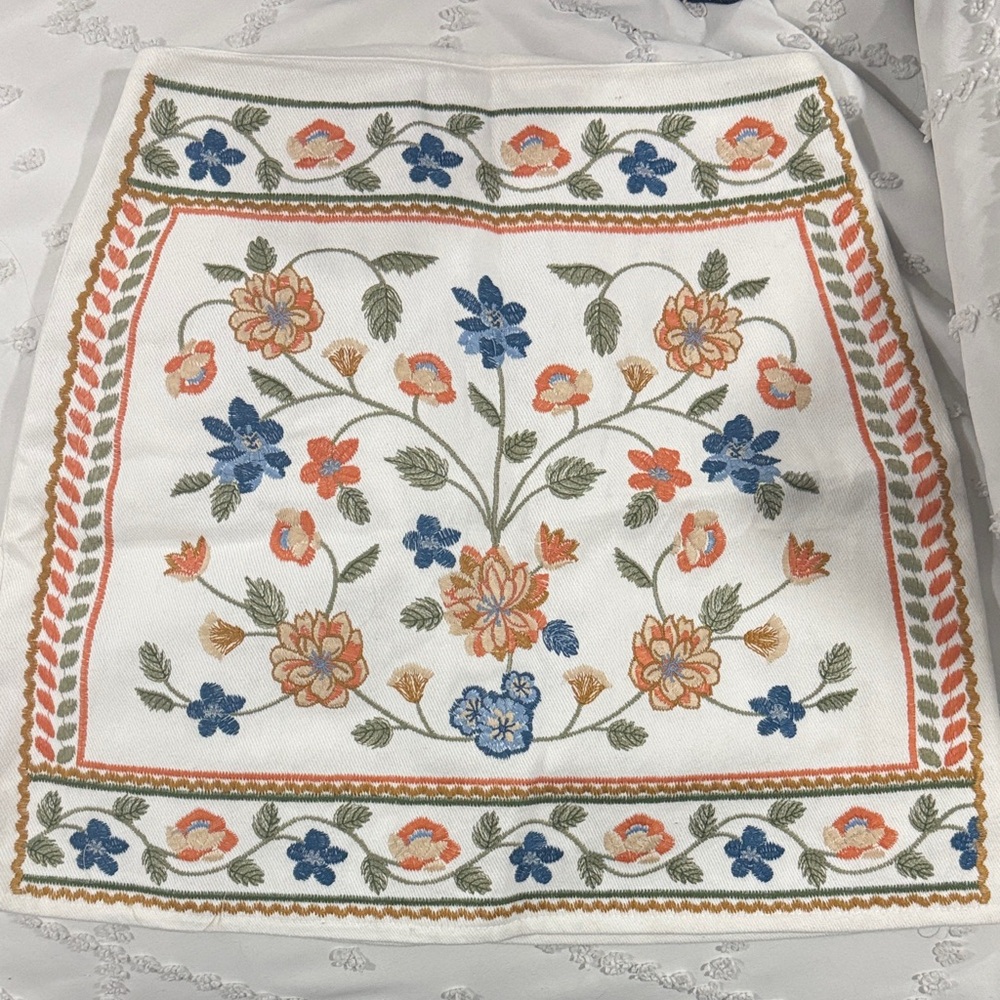 Mi Ami Floral Embroidered Skirt - White, Blue, Orange